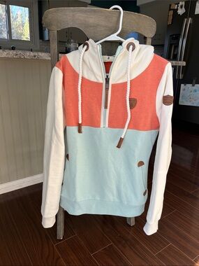 Wanakome Colorblock Half-Zip Hoodie in Coral, Mint & Cream